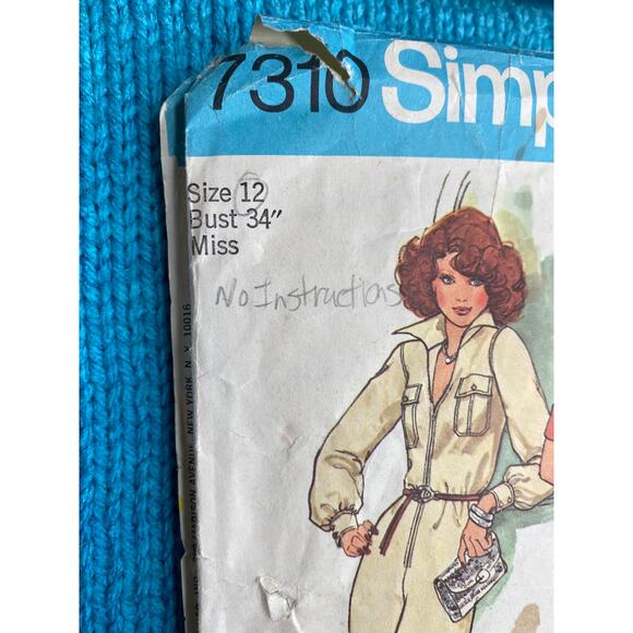 Simplicity 7310 Sewing pattern jumpsuit pockets 1970s size 12 - Picture 2 of 5